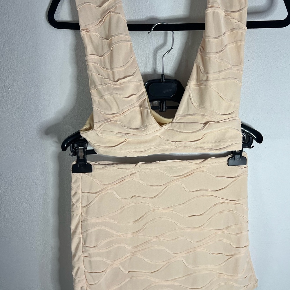 SHEIN Cream Textured Crop Top and Skirt Set